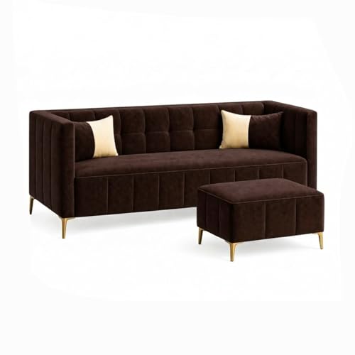 Image of SOCOZI Stylluxe 4 Seater L Shape Sofa Set with Movable Ottoman | Flexible Left or Right Layout | Soft Velvet Suede Fabric | Modern Design | Plush Comfort Cushions for Living Room (Dark Brown)