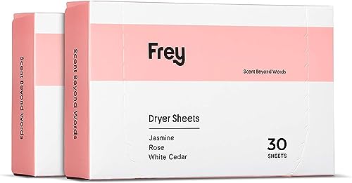 FREY Naturally Scented Dryer Sheets - Fabric Softener for Soft, Fresh & Clean Clothes - Jasmine Meadow Fragrance Scent - 60 Sheets - Pack of 2
