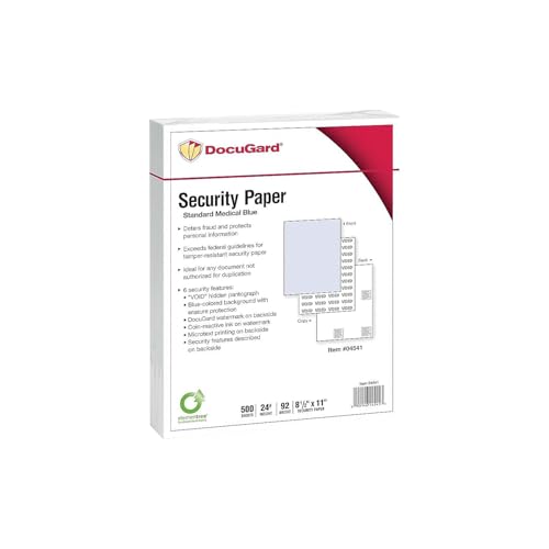 Paris DocuGard Standard 8.5-inch x 11-inch Medical Security Paper, 24 lbs., Blue, 500 Sheets/Ream, 2500/Carton (04541P)