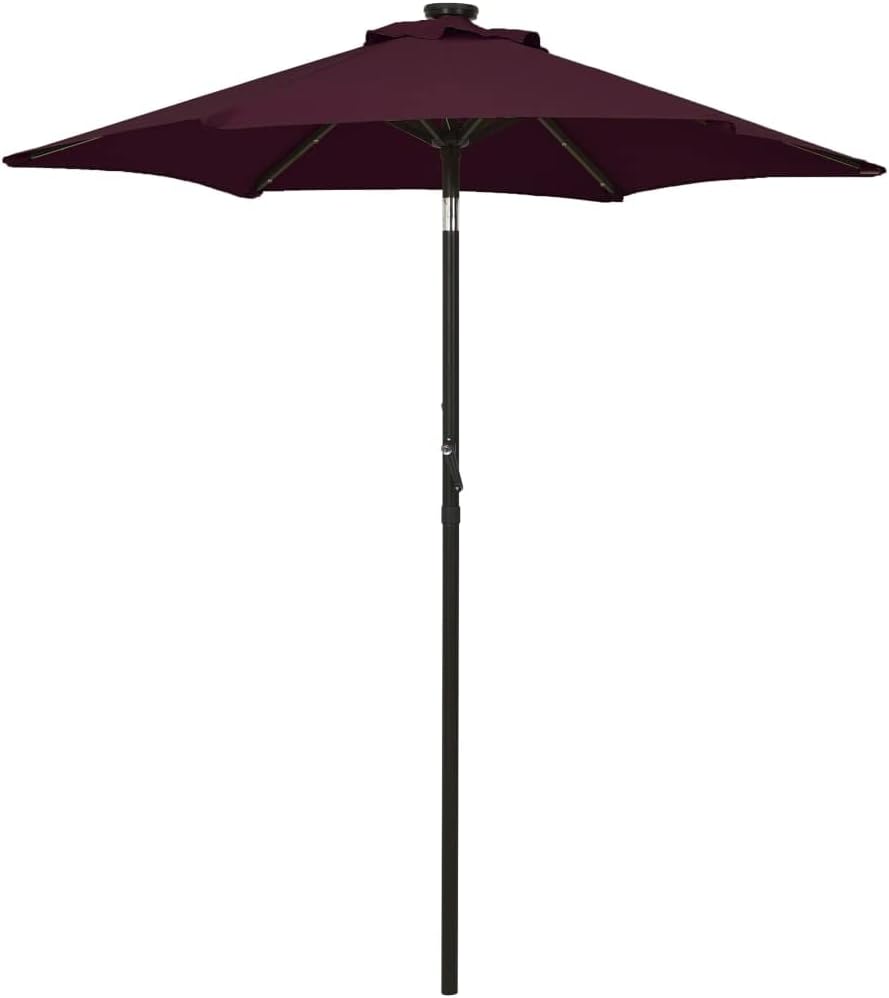 vidaXL Tiltable Parasol with LED Lights - UV-Protective and Moisture-Resistant Outdoor Umbrella, Durable Aluminum Construction, 78.7" Diameter, Bordeaux Red and Dark Gray