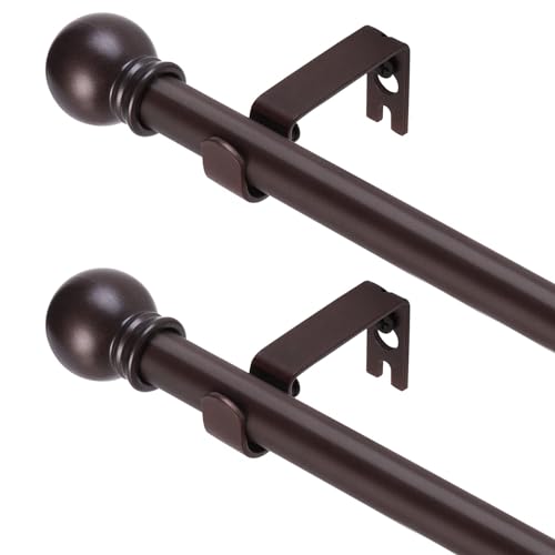 Image of GXOACKJ 2 Pack Brown Curtain Rods for windows 66 to 120 inch, 5 /8 inch Splicing Heavy Duty Metal Curtain Rod Set with Brackets