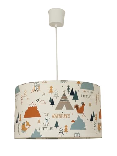 Lustre suspension abat-jour motifs nature tipis aventures renard lapin montagnes idée cadeau anniversaire noël chambre enfant bébé salle de jeux liste de...