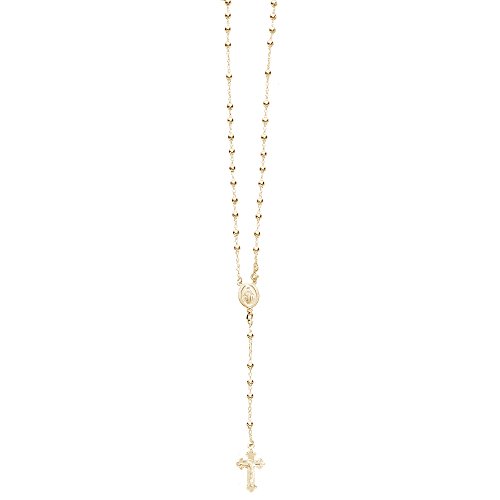 Ritastephens - Italian Sterling Silver Gold-tone Chain | Cross Necklace | 3mm Rosary Bead Virgin Mary Cross Necklace | Sterling Silver Necklace for Women | Women Jewelry | Designed in Italy | 18