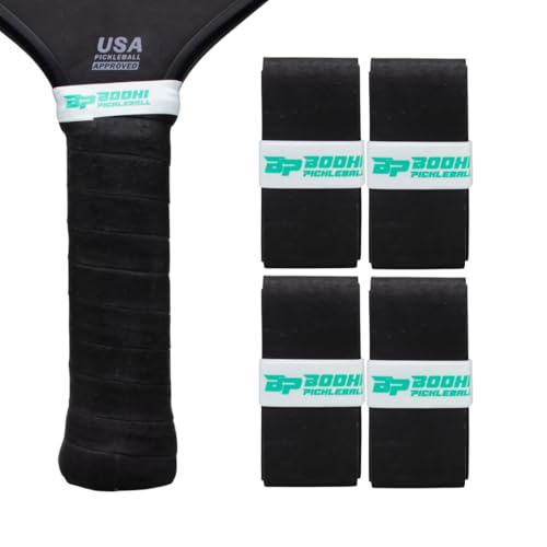Bodhi Performance DRYtack Premium Pickleball Overgrips - #1 Pickleball Overgrips Trusted by TOP pros - Semi-Dry & Absorbent, Superior Comfort, Long Lasting, Responsive Feel (Black, 4-Pack)