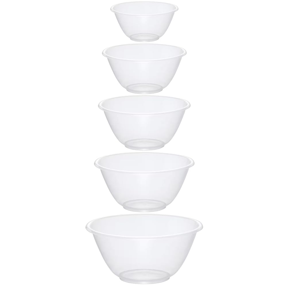 eMKay® Set of 5 Clear Plastic Mixing Bowls (15cm,18cm,20cm,25cm,30cm) BPA-Free, Lightweight Food Microwave Dishwasher Safe | Multipurpose Nesting Bowl Set for Kitchen Baking Salad Parties Outdoor Use