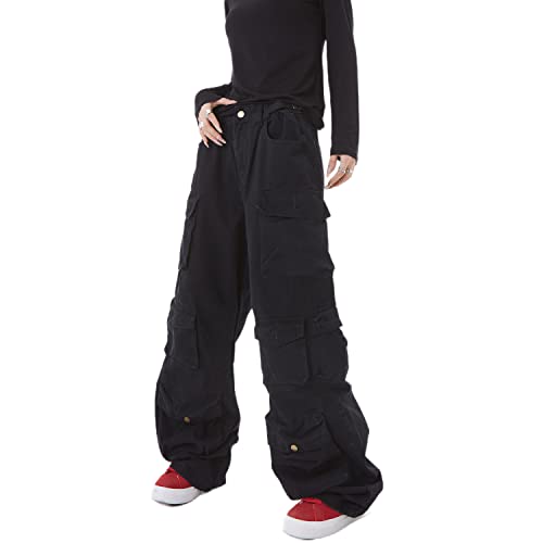 Image of Women's Baggy Cargo Pants Y2K Clothing Multi-Pocket Relaxed Fit Jeans Fairy Grunge Clothes Alt Emo Streetwear