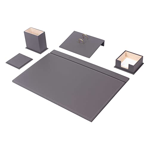 Ensemble de bureau en cuir gris chic avec sous-main et organiseurs