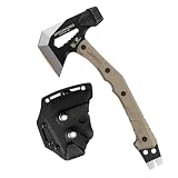 HX OUTDOORS Ascia Multifunzionale, Ascia Tattica da Sopravvivenza e Campeggio con Impugnatura G10, Lama in Acciaio Inox, Accetta da Bushcraft con Martello, Inserti Esagonali e Estrattore di Chiodi