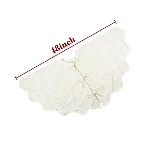 Limbridge Knitted Christmas Tree Skirt: 48 Inches Cream White Tree Skirt, Diamond Polygon Star Cable Knit Thick Rustic Christmas Tree Decorations thumb #1