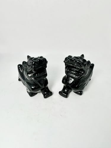 Par de estatuas Pixiu Fengshui de obsidiana negra miniatura 2