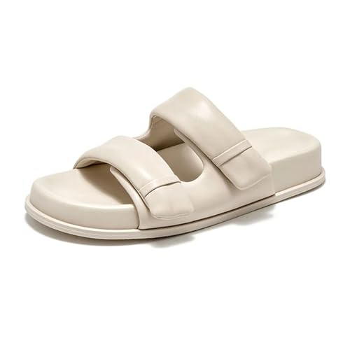 Women's Genuine Leather Slippers - Thick Sole Double Strap Beach Summer Flats