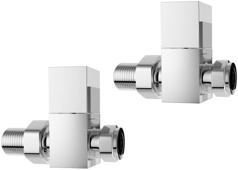 Chrome Square Straight Designer Heated Towel Rail Radiator Valves Valve Pair Set 8mm