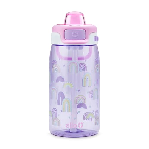 Ello Kids Pop & Fill 16oz Tritan Plastic Water Bottle with Quick Fill Technology Leak Proof Locking Lid Sip & Chug BPA Free Dishwasher Safe For School Lunchboxes Rainbows