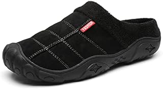 Ophestin Mens Winter Fuzzy Slippers Warm Moccasin Style Slippers Anti-Skid Indoor Outdoor House Shoes Black 9.5