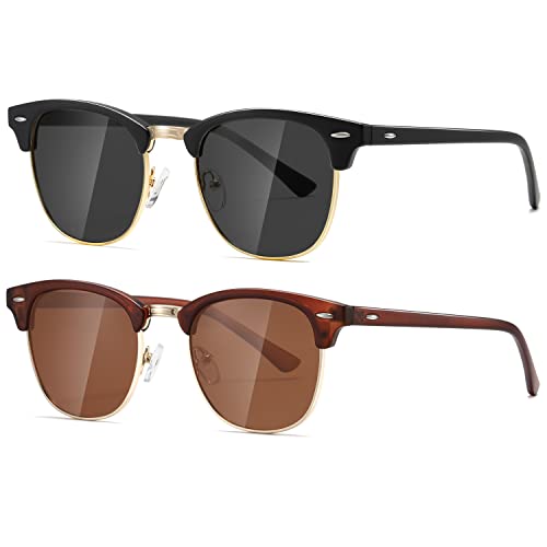 Image of AEVOGUE Semi Rimless Polarized Sunglasses for Women Men, AE0369 2 Pack | Retro, UV Protection, Driving Travel Outdoor, Lightweight Frame, Value Set