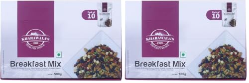 Image of KHARAWALA'S Breakfast Mix - Pack of 2 (50gm x 10) | Fusion of Roasted Pumkin Seed, Almond, Pecan Nuts, Hazelnut, Cranberry and Black Raisins