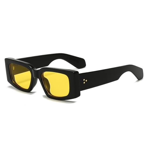 Lunettes de soleil punk vintage femmes verres jaunes bleus monture noire rivets retro UV400