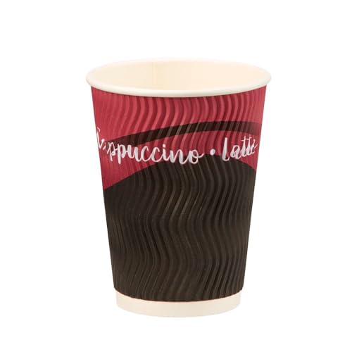 Caterpack 12oz Ripple Cups with Triple Wall Insulation, Disposable Paper Cups for Hot Drinks, Takeaway Coffee and Tea Cups, 25 Pack
