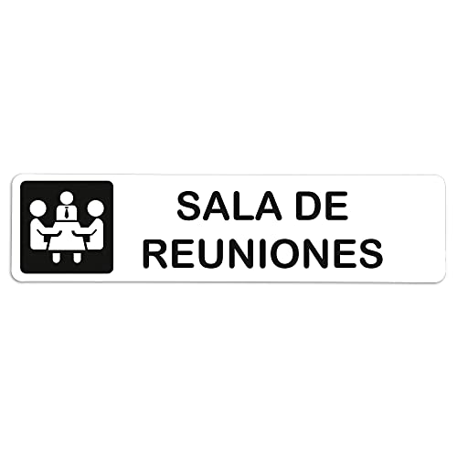 Becral® - Señal adhesiva de PVC SALA DE REUNIONES | Placa puerta PVC BLANCO | Señal informativa | Cartel Puerta 200X50mm