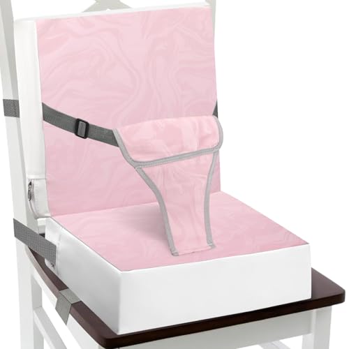 Rehausseur Chaise Enfant, Rehausseur Chaise Bebe Ceinture de Sécurité à Trois Toints Sécurité Renforcée Nettoyage Facile de Réhausseurs Dessous Antidérapant (Rose)