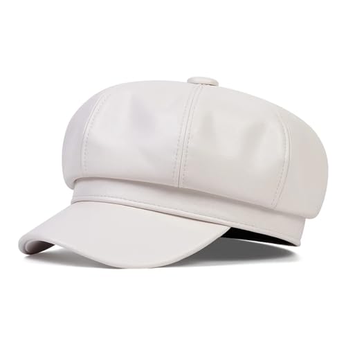 Béret femme en cuir synthétique kaki, chapeau octogonal de peintre en taille unique