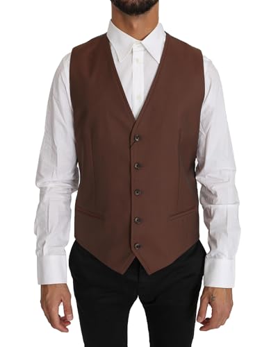 Dolce & Gabbana Brown Wool Silk Waistcoat Vest