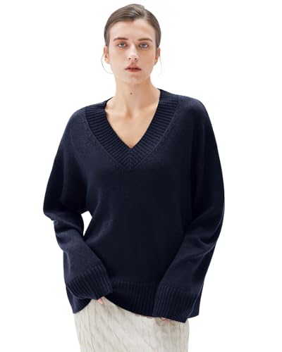 SUUKSESS Women Cashmere Oversized V Neck Pullover Sweaters Long Sleeve Jumpers