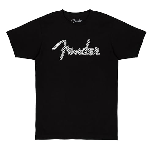 Fender Spaghetti Wavy Checker Logo T-Shirt, 100% Cotton, Black, XL