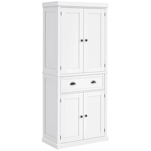 HOMCOM 72.5' Kitchen Pantry Cabinet, Traditional Freestanding Storage Cabinet with 4 Doors, Drawer...