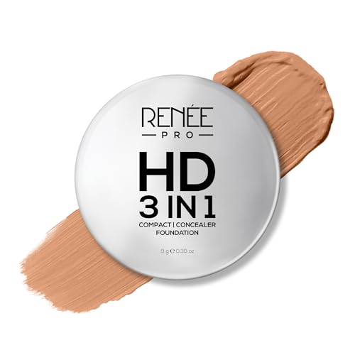 Image of RENEE PRO HD 3 in 1 Compact, Concealer, Foundation - Miel, SPF 20, Matte Finish, High Coverage, Ultralight & Silky Smooth Finish, Enriched with Vitamin E, C & Aloe Vera - 9 Gm