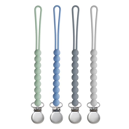 Silicone Pacifier Clip for Baby Boys, Paci Binky Holder 4 Pack
