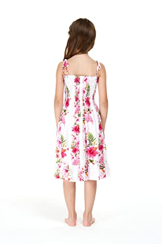 Girl Hawaiian Elastic Top Strap Dress in Pink Hibiscus Vine2