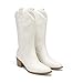 DREAM PAIRS Cowboy Boots for Women Cowgirl Western Boots Fashion Embroidery Stitched Chunky Heel Mid Calf Boots,Size 7.5,All White,DWUMMB2504