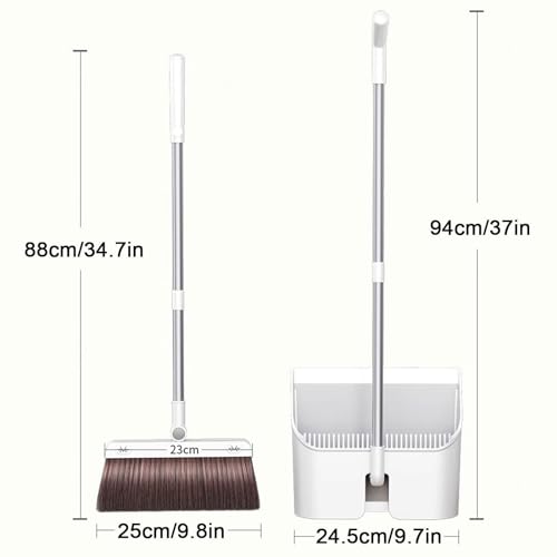 Upgrade Stand-Up-Besen- und Kehrschaufel-Set | um 180 Grad Drehbarer Besen | Selbstreinigend mit Kehrschaufelzähnen | Ideal für Den Heimgebrauch von Hunden, Katzen und Haustieren, Weiß – Bild 8