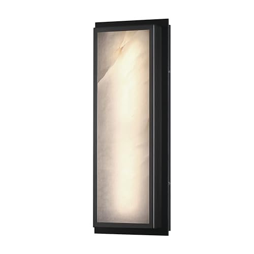 Image of 16 Inch Natural Alabaster Bathroom 20W-3000K LED Home Wall Sconce Modern Concise Style Wall Light Fixture,Black Finish for Bedroom Hallway Bedside Living Room