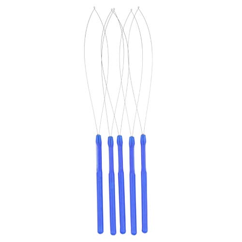 Inzopo 5 unids/set extensiones de pelo bucle hilo hilo de aguja gancho herramienta para microlink cuentas y plumas de silicona - azul, como se describe azul
