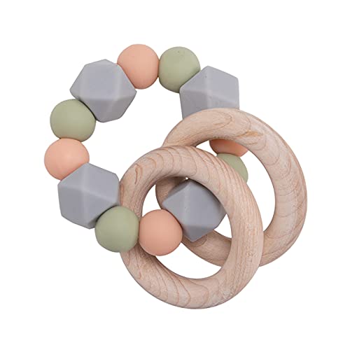 Image of Baby Toys, Baby Ring Wooden Baby Nursing Bracelet for Infant Baby,Gray