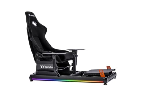 Thermaltake GF500 Flight Simulator Cockpit Schwarz | Flight Sim Rig | Alu/Stahl Rahmen | Fiberglas Sitz | verstellbare Yoke/Joystick/Pedal Mounts | Sitzschiene 22 cm | bis 120 kg