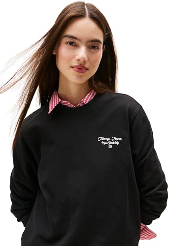 Tommy Jeans Donna Felpa Logo In Cotone, Nero (Black), L - 3