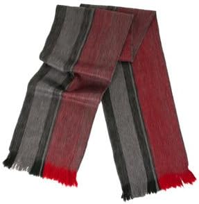 South American Artisans Grey with Red and Black Stripes Alpaca Fiber Reversible XL Scarf