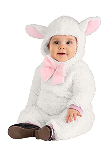 Infant Little Lamb Sheep Costume with Ears Headpiece & Pink Bow Farm Animal Jumpsuit for Babys First Halloween 6/9 Months