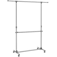 SONGMICS Kleiderständer Garderobenständer mit Rollen Höhenverstellbar von 113 bis 198 cm, Edelstahl plattierte Rohre, LLR401