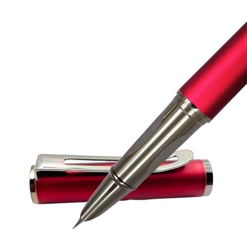 Image of PLUSPOINT Stainless Steel Fountain Pen Stunning Luxury Pen with Metallic Red Finish, Iridium Nib, Pen Gift for Men & Women, Professional, Executive Office, Nice Designer Pens for kids
