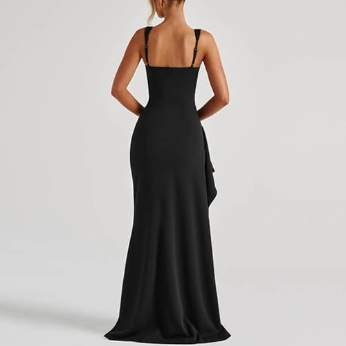 Women Formal Dresses Sleeveless Bodycon Ruched High Slit Sexy Maxi Dress Cocktail Prom3