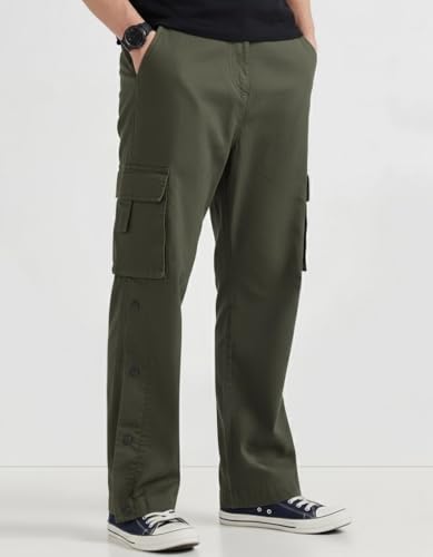 Image of Men's Cotton Cargo Pants | Stylish Elastic Drawstring Waist | Multi Pocket Tactical Pants | Casual Streetwear Utility Comfortable Regular Fit Outdoor Cargos