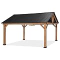 Gardenbee 13' x 15' Wood Gazebo Outdoor Gazebo Cedar Wood Framed Gazebo with Slope-Design Hardtop Roof for Garden, Patio, Lawns, Parties