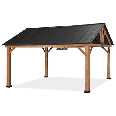 Gardenbee 13' x 15' Wood Gazebo Outdoor Gazebo Cedar Wood Framed Gazebo with Slope-Design Hardtop Roof for Garden, Patio, Lawns, Parties