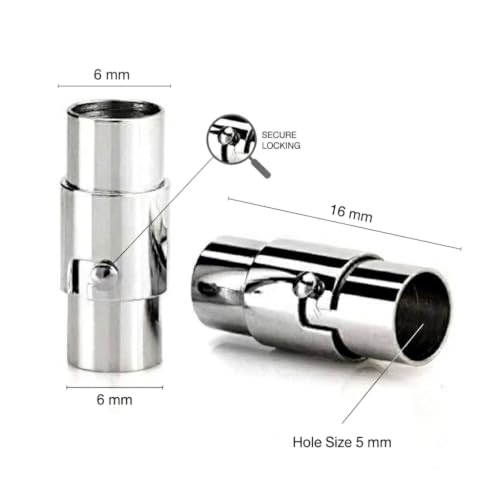 Image of Beadsnfashion 10 Pcs Magnetic Clasps for Jewellery Making - 16x6mm, 5mm Hole Size, Silver Leather Cord Connectors, Magnetic Clasp for Bracelet & Necklace, Premium Jewelry Findings for DIY Crafting