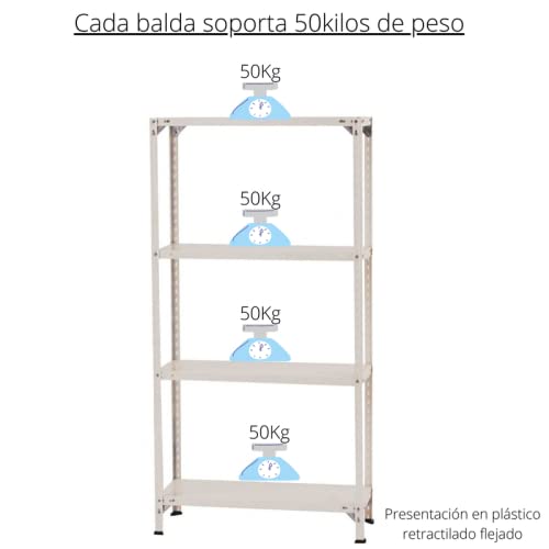Pack 2 estanterías modulares, Fabricadas en Acero Color Blanco, 4 Baldas Capacidad de Carga máxima 200kg. 150cm x 75cm x 30cm. Ideal para garajes, talleres, almacenes y decoración. Gran Capacidad