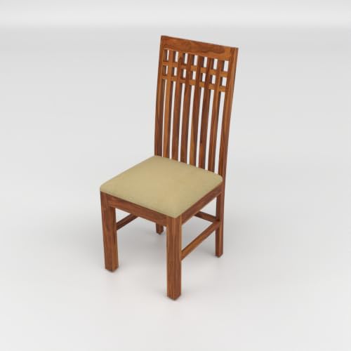 Image of Solid Sheesham Wood Dining Chair Set of 2 | Premium Wooden Dining Chairs with Cushioned Seat | Elegant Vertical Slatted Backrest | Heavy Duty Dining Table Chairs for Kitchen